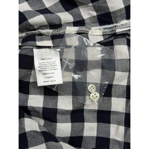 Talbots Top Womens Small Navy Gingham Popover Tunic Long Sleeve 100% Cotton NWT - Picture 8 of 10